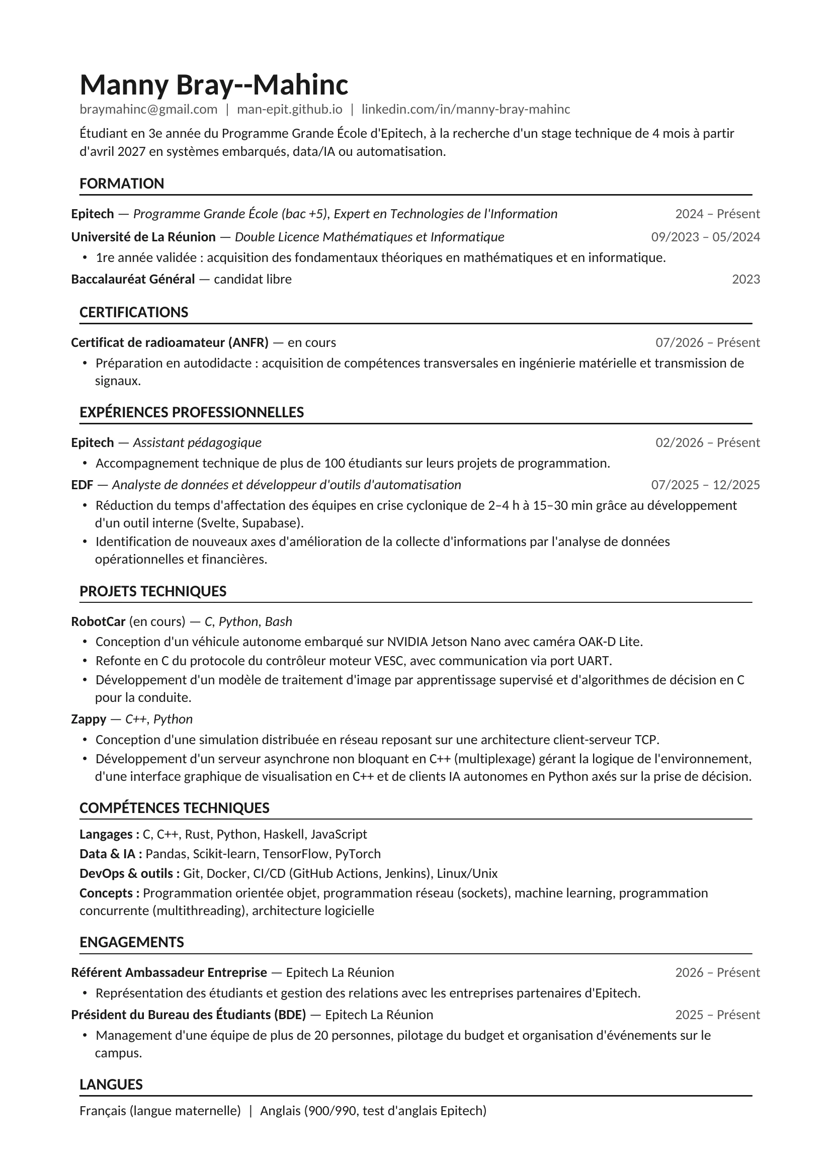 CV Manny Bray-Mahinc, page 1