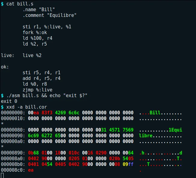 Assemblage d'un champion en bytecode .cor