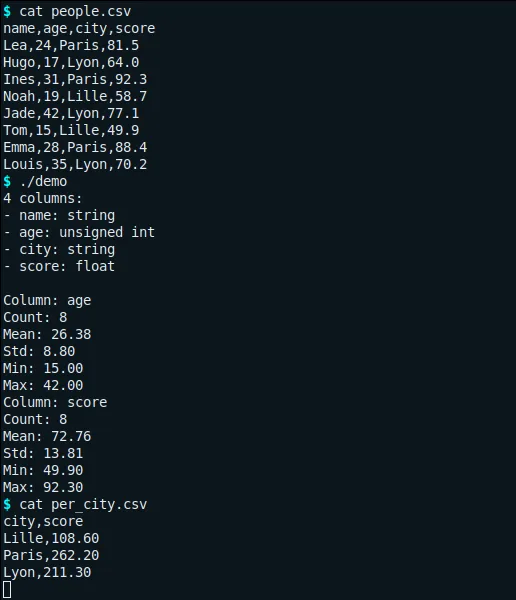 Inférence de types, describe et groupby sur un CSV