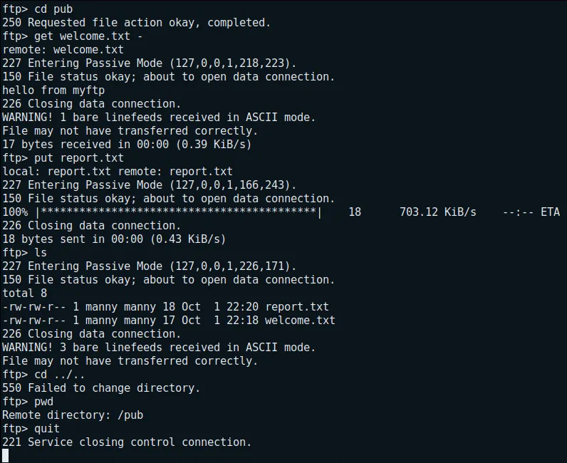 Session avec un client ftp standard
