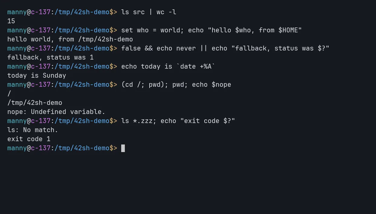 Une session : pipes, variables, && / ||, substitution de commandes, sous-shell et messages d'erreur