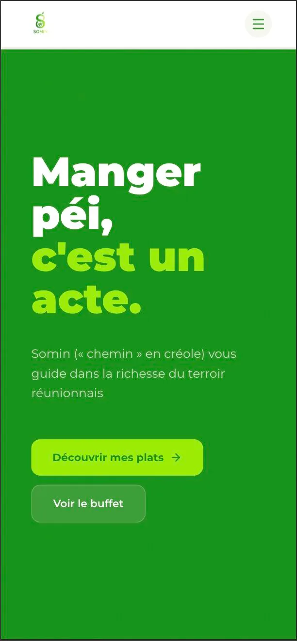 Écran d'accueil de SOMIN : « Manger péi, c'est un acte »