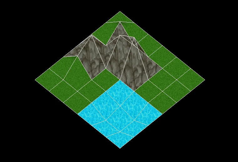 Les textures changent avec l'altitude : herbe, roche, eau
